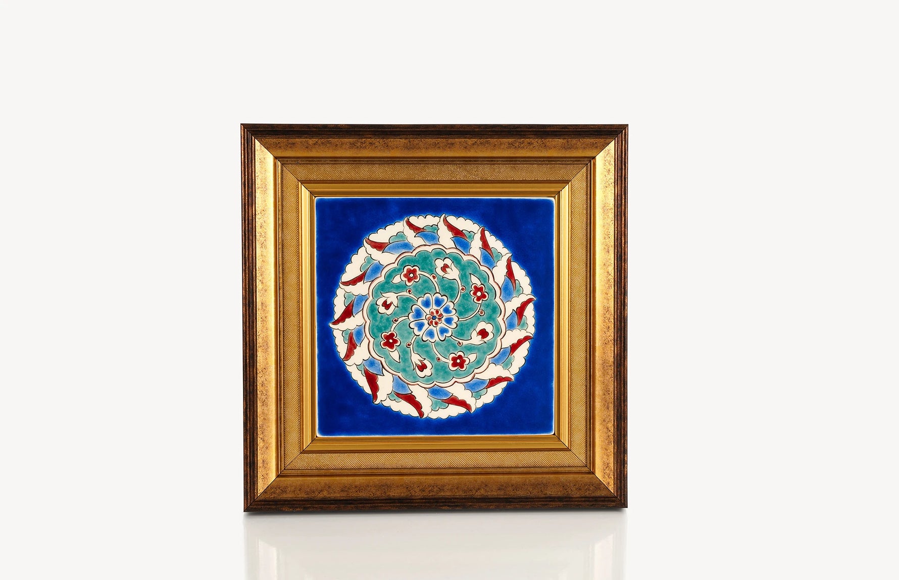 Dark blue ground ceramic tile with big Passion flower painted in center