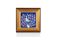 Bold blue ground flat tile with Tree of Life pattern painted